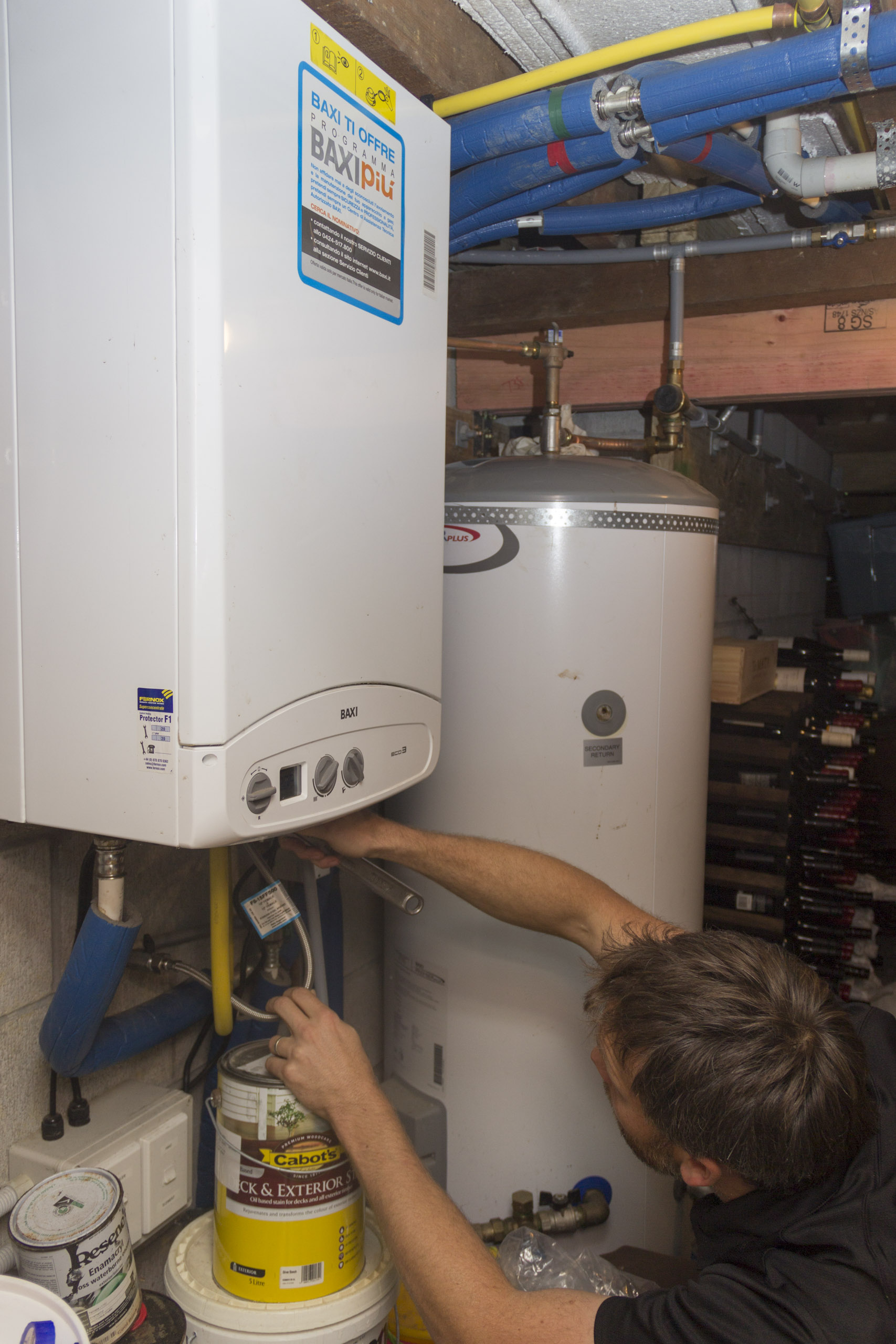 Servicing a central heating boiler